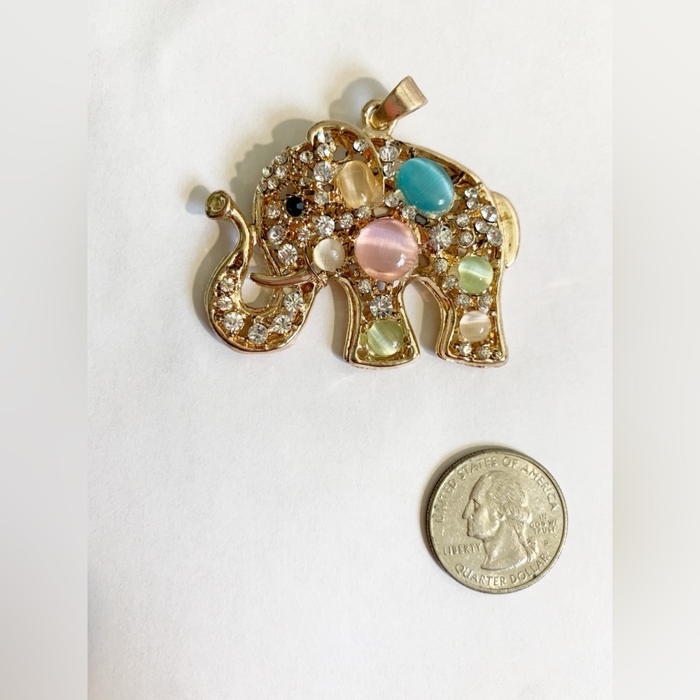Vintage Elephant Pendant Charm Gold with Colorful Stones - Picture 4 of 4